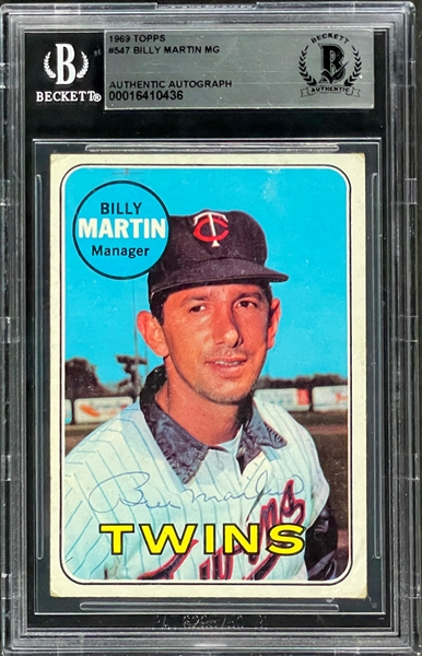 1969 Topps #547 BIlly Martin Signed Card (Encapsulated by Beckett)