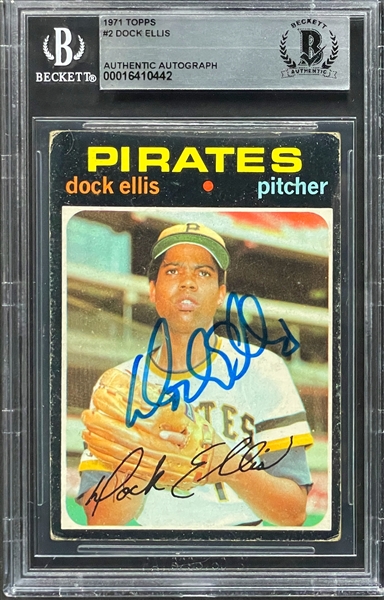 1971 Topps #2 Dock Ellis Signed Card (Encapsulated by Beckett)