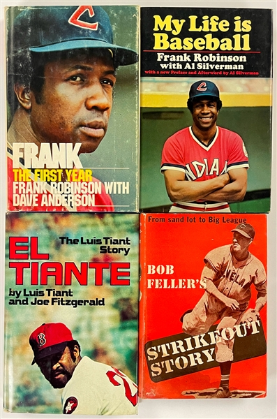 Baseball HOFers and Stars Signed Hardcover Books (8) Incl. Frank Robinson, Bob Feller, Lou Boudrea (BAS)