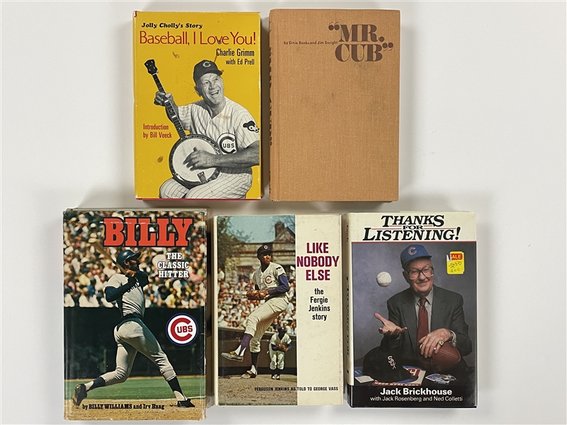 Chicago Cubs Hall of Famers / Stars Signed Hardcover Books (5) Incl. Ernie Banks and BIlly Williams (BAS)