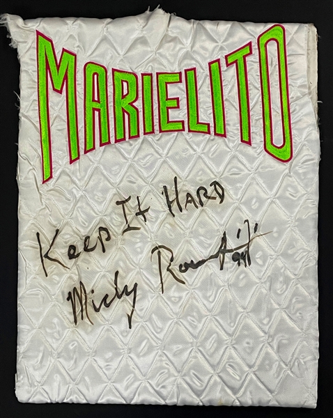 Mickey Rourke Signed "Marielito" (His Boxer Name) Robe Display - "Keep it Hard, Mickey Rourke" (Beckett)