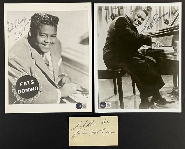 Fats Domino Signed 8x10 Photos (2) and Signed Index Card (Beckett)