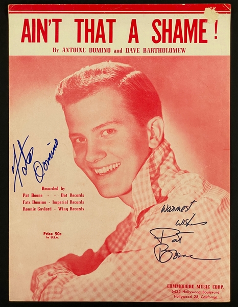 Fats Domino  and Pat Boone Signed "Aint That a Shame" Sheet Music (Beckett)