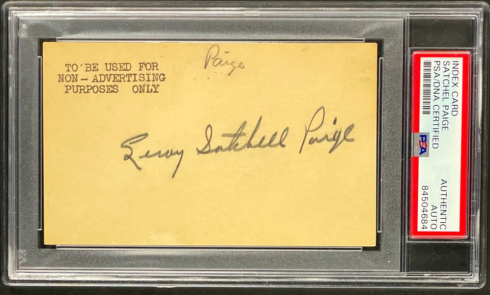 Satchel Paige Signed Index Card (PSA/DNA Encapsulated) "Leroy Satchel Paige"