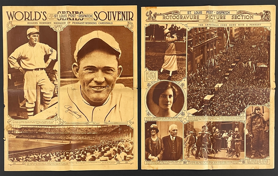 1926 Rogers Hornsby St. Louis Cardinals World Series Newspaper Pair with Huge Photos (2)