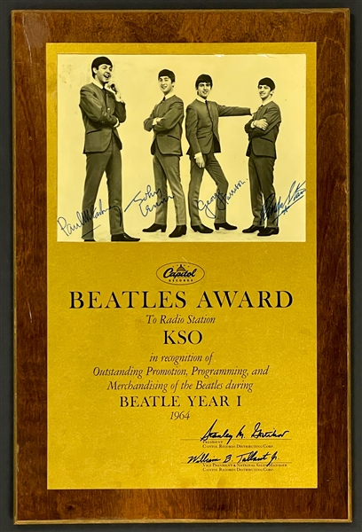 1964 Capitol Records "Beatles Award" Presented to Radio Station "KSO" for "Beatle Year 1"