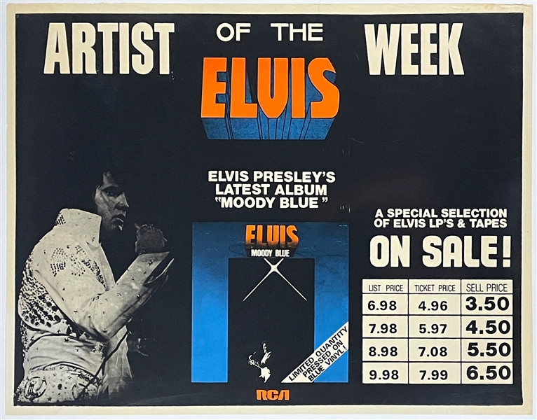 1977 RCA HUGE Record Store Banner for Elvis Presleys LP <em>Moody Blue</em> - "Artist of the Week"
