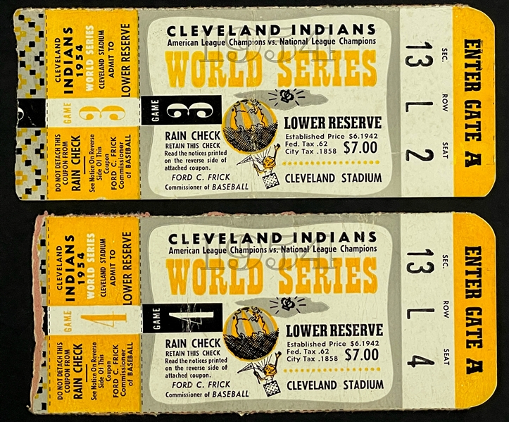 1954 Cleveland Indians vs. New York Giants World Series Games 3 & 4 Ticket Stubs (2)