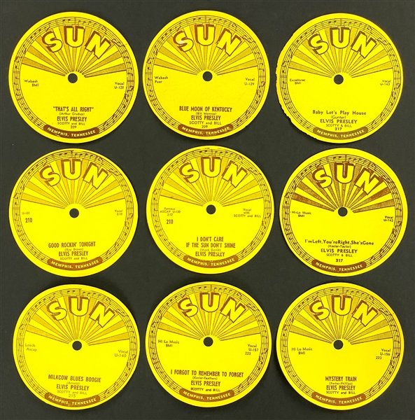 1954-55 Marion Keisker MINT FILE COPIES of Elvis Presley SUN Records 45 Labels - 9 of his 10 SUN Singles
