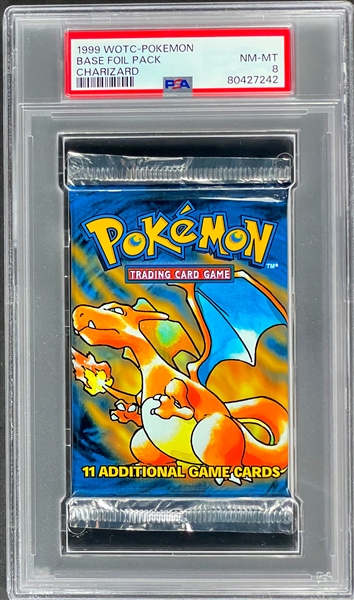 1999 WOTC Pokemon Base Foil Pack Charizard - PSA NM-MT 8