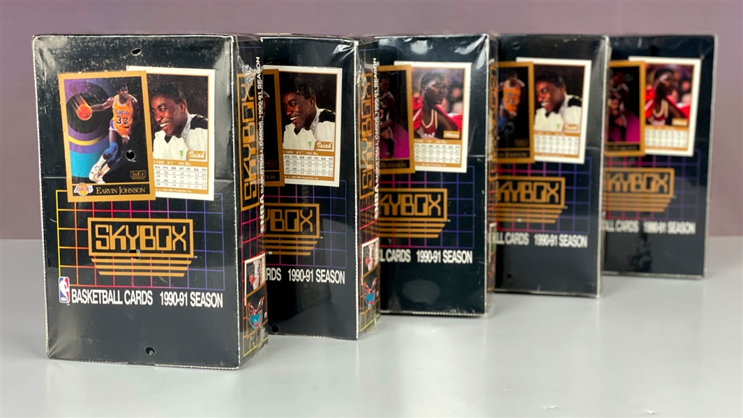 1990-1991 Skybox Basketball Five Sealed Boxes (36 Packs Each)