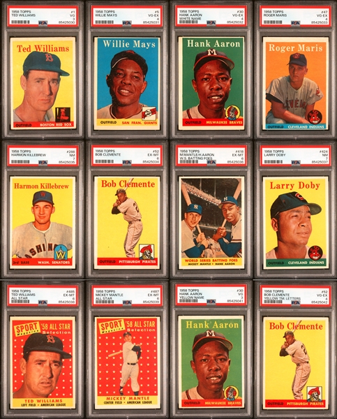 1958 Topps Baseball Near Set (491/494) Incl 13 PSA-Graded Cards