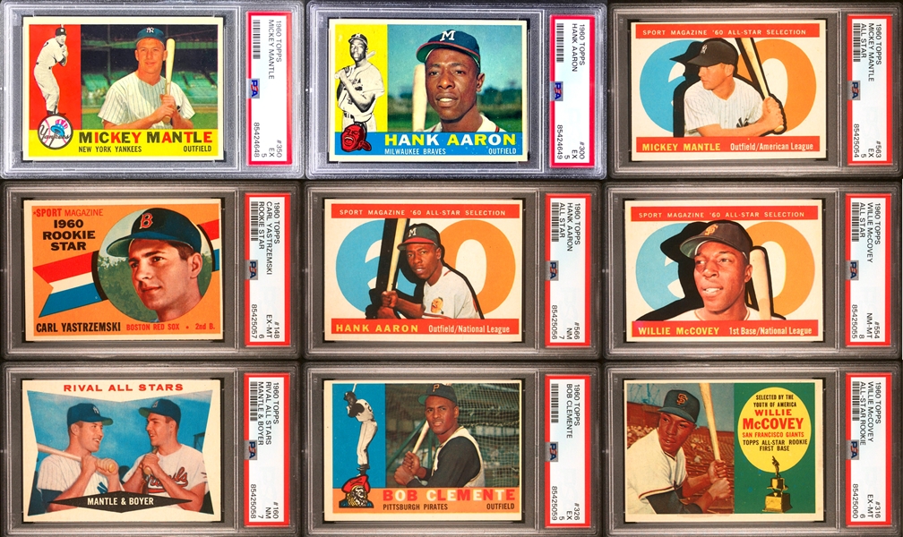 1960 Topps Baseball Complete Set (572) Incl. #350 Mantle PSA EX 5 and #300 Aaron PSA EX 5