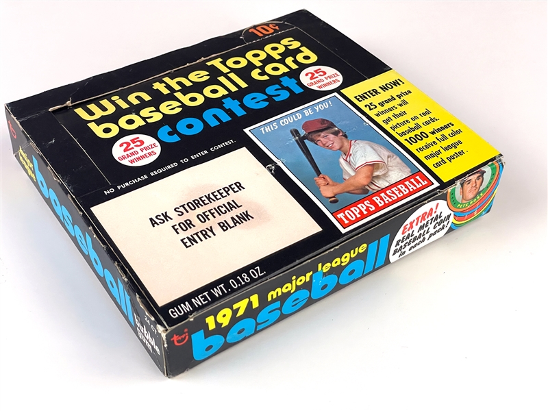 1971 Topps Baseball “Win the Topps Baseball Card” 10-Cent Display Box - "EXTRA! Real Metal Baseball Coin" Variation