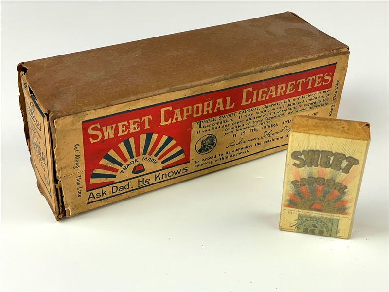 1920s Sweet Caporal Cigarettes Unopened Pack and Empty Display Carton (2 Items)
