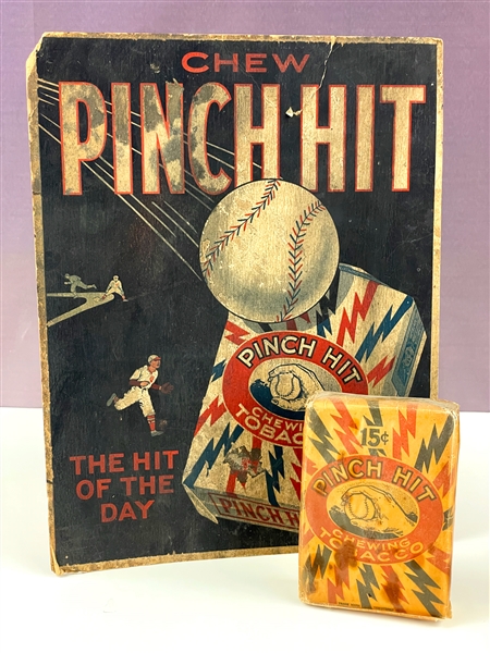 1930s Pinch-Hit Tobacco Advertising Sign and Unopened Package (2 Items)