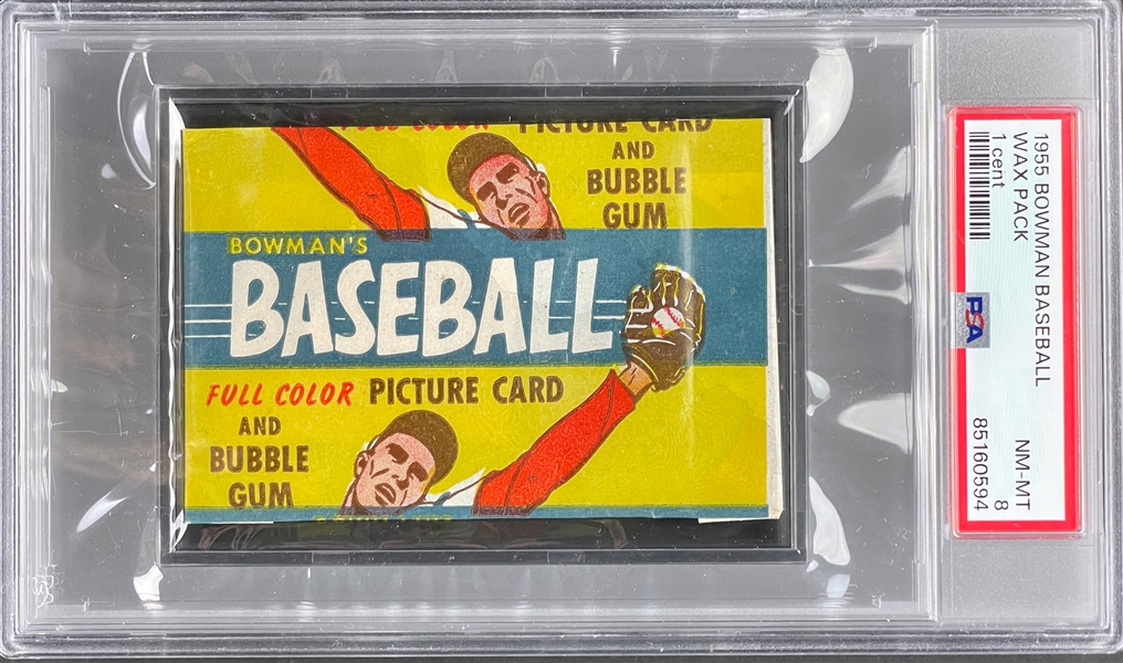 1955 Bowman Baseball Unopened 1-Cent Pack - PSA NM-MT 8