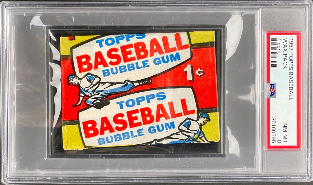 1957 Topps Baseball Unopened 1-Cent Pack - PSA NM-MT 8