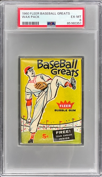 1960 Fleer Baseball Greats Unopened 5-Cent Pack - PSA EX-MT 6
