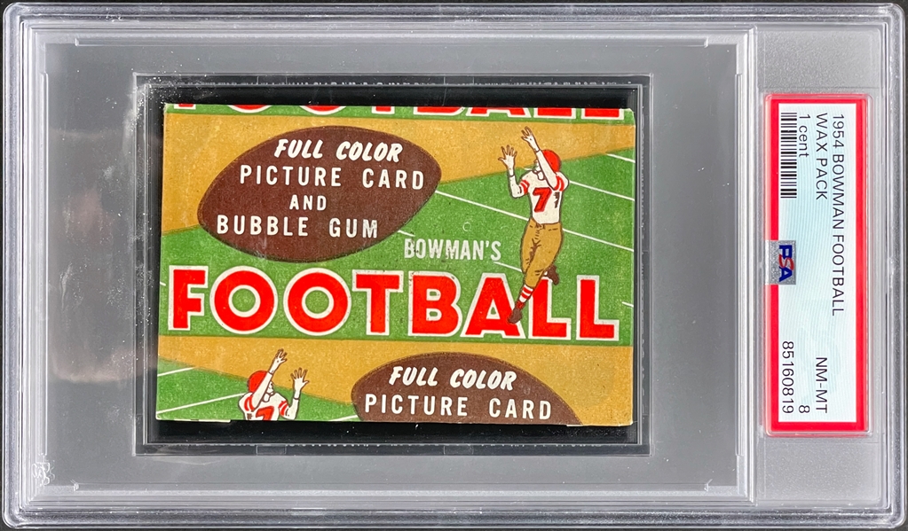 1954 Bowman Football Unopened 1-Cent Pack - PSA NM-MT 8