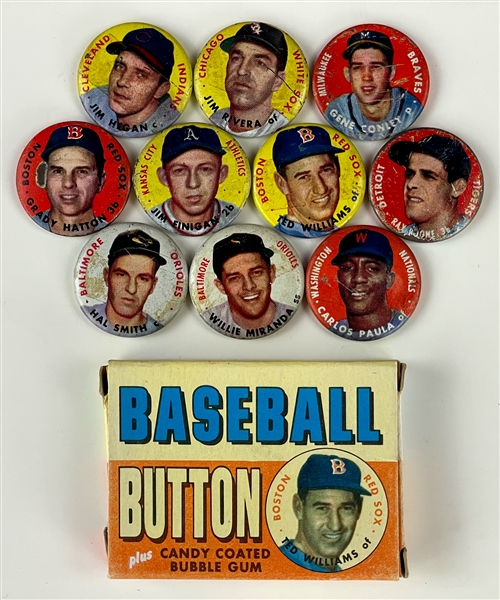 1956 Topps Baseball Buttons Collection With Box 