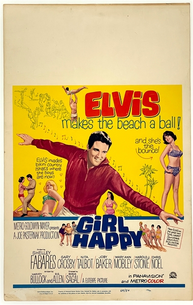 1964 <em>Girl Happy</em> Window Card Movie Poster - Starring Elvis Presley