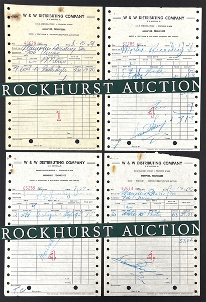 1954-55 W&W Dist. Co. Invoices (4) for Memphis Recording Service (Sun Records) Equipment with Carbon Sam Phillips Signatures
