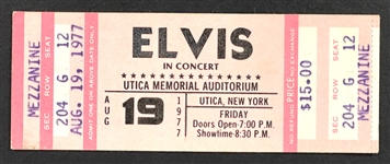 1977 Elvis Presley Concert FULL Ticket (Pink) for August 19, 1977, Utica Memorial Auditorium
