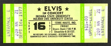 1977 Elvis Presley Concert FULL Ticket (Green) for September 16, 1977, Indiana State University