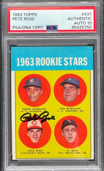 1963 Topps #537 Pete Rose Signed Rookie Card - PSA/DNA Auto Grade 10