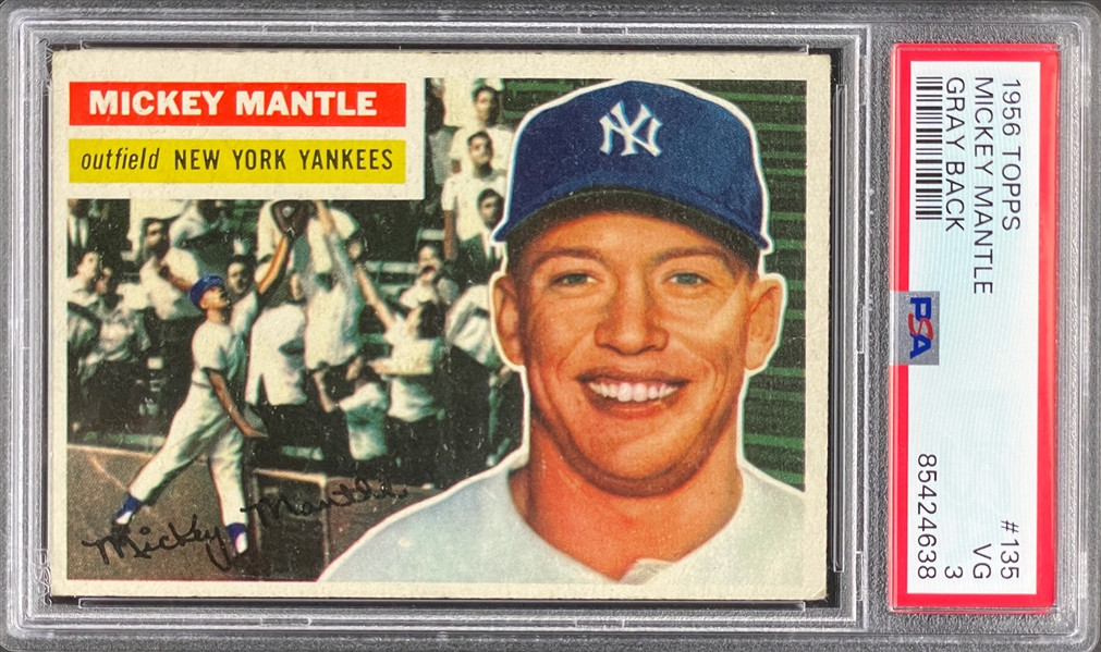 1956 Topps #135 Mickey Mantle Gray Back - PSA VG 3