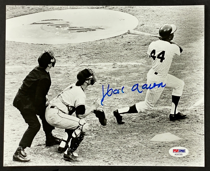 Hank Aaron Signed 8x10 Photo Hitting his 500th Home Run - July 14, 1968 (PSA/DNA)