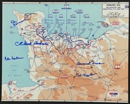 1944 Normandy Invasion Map Signed by Five D-Day Veterans Incl. WWII Ace Fighter Pilot Bud Anderson (PSA/DNA)