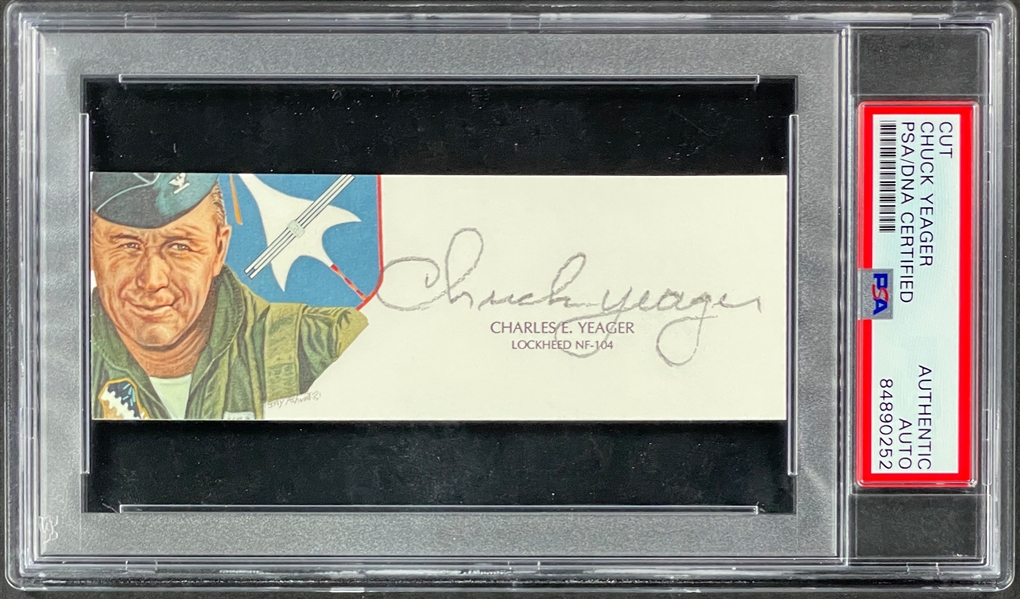 Chuck Yeager Signed Cut with His Image - Encapsulated Authentic by PSA/DNA