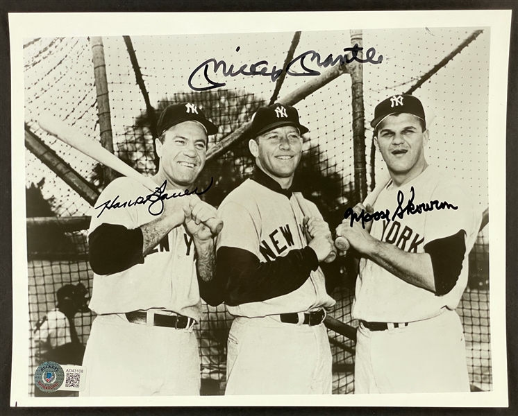 Mickey Mantle, Hank Bauer and Moose Skowron Signed 8x10 Photo (Beckett)