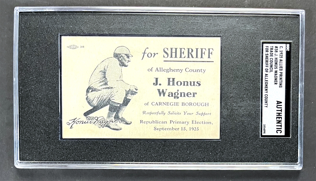 1925 Honus Wagner Campaign Calling Card for His Bid for Allegheny County Sheriff