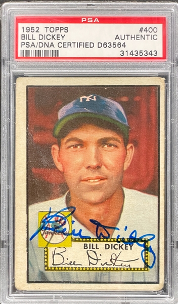 1952 Topps #400 Bill Dickey Signed Card - Encapsulated PSA/DNA