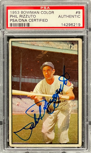 1953 Bowman #9 Phil Rizzuto Signed Card - Encapsulated PSA/DNA