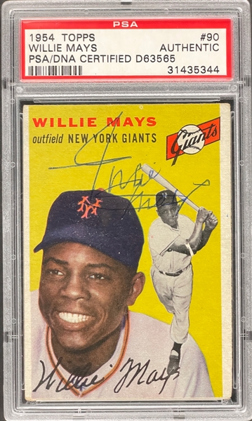 1954 Topps #90 Willie Mays Signed Card - Encapsulated PSA/DNA