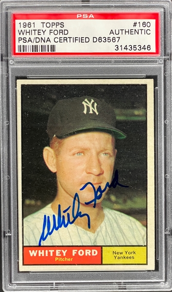 1961 Topps #160 Whitey Ford Signed Card - Encapsulated PSA/DNA