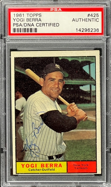 1961 Topps #425 Yogi Berra Signed Card - Encapsulated PSA/DNA