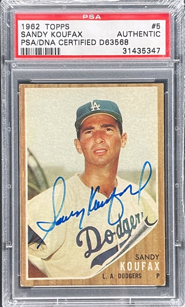 1962 Topps #5 Sandy Koufax Signed Card - Encapsulated PSA/DNA