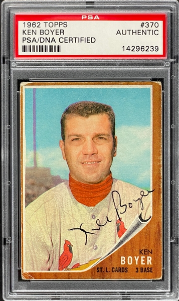 1962 Topps #370 Ken Boyer Signed Card - Encapsulated PSA/DNA