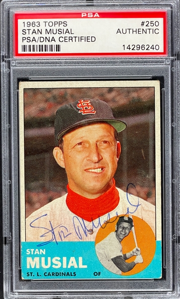 1963 Topps #250 Stan Musial Signed Card - Encapsulated PSA/DNA