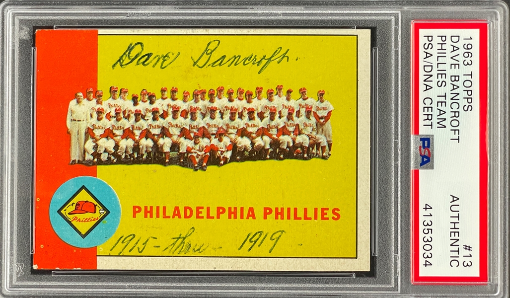 1963 Topps #13 Dave Bancroft Signed Card - Encapsulated PSA/DNA