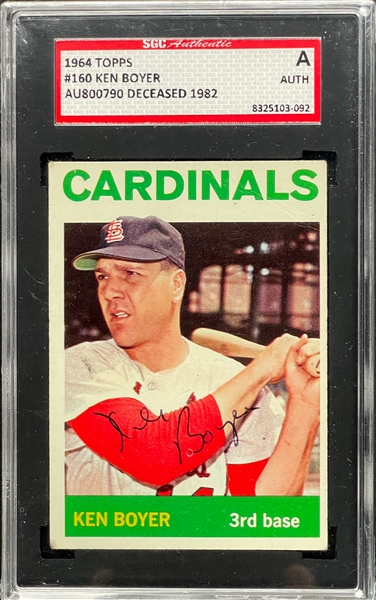 1964 Topps #160 Ken Boyer Signed Card - Encapsulated SGC Authentic