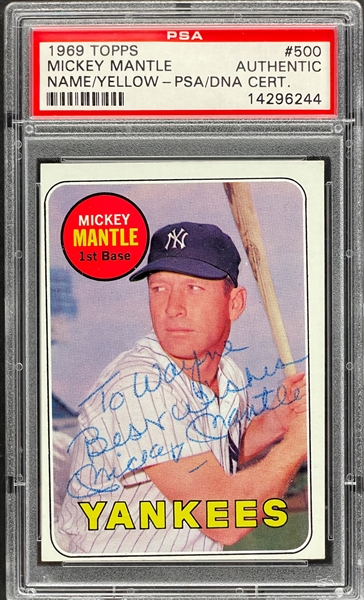 1969 Topps #500 Mickey Mantle Signed Card - Encapsulated PSA/DNA