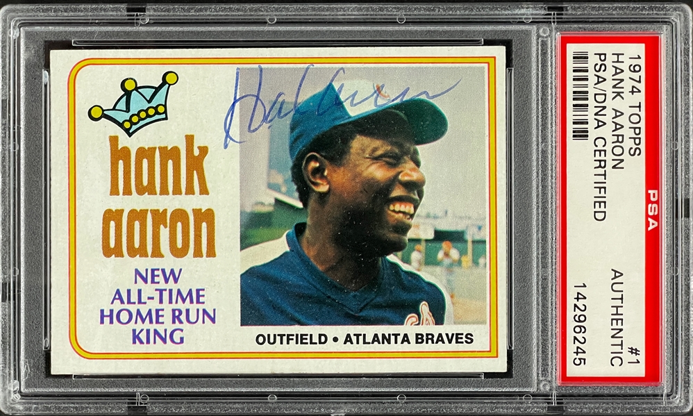 1974 Topps #1 Hank Aaron Signed Card - Encapsulated PSA/DNA