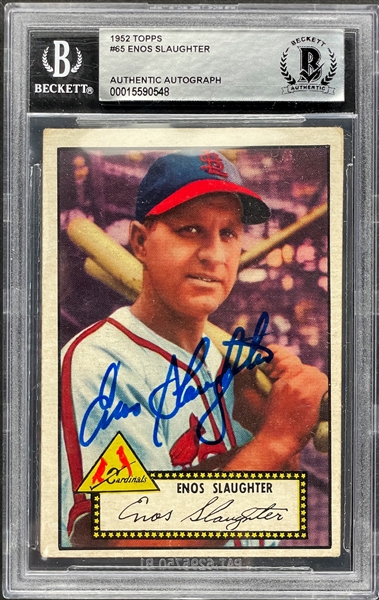 1952 Topps #65 Enos Slaughter Signed Card - Encapsulated Beckett Authentic