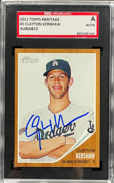 2011 Topps Heritage #5 Clayton Kershaw Signed Card - Encapsulated SGC Authentic